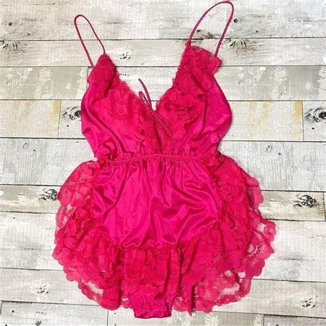 Vintage Intimates Sleepwear Vintageteddyone Piece Cheeky High Leg Lingerie Satin Red