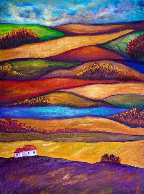 Colorful landscape Painting by Lilia Dalamangas | Saatchi Art