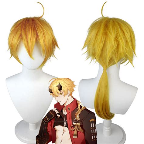 Gvavaya Game Cosplay Genshin Impact Thoma Cosplay Wig Golden 55cm Hair