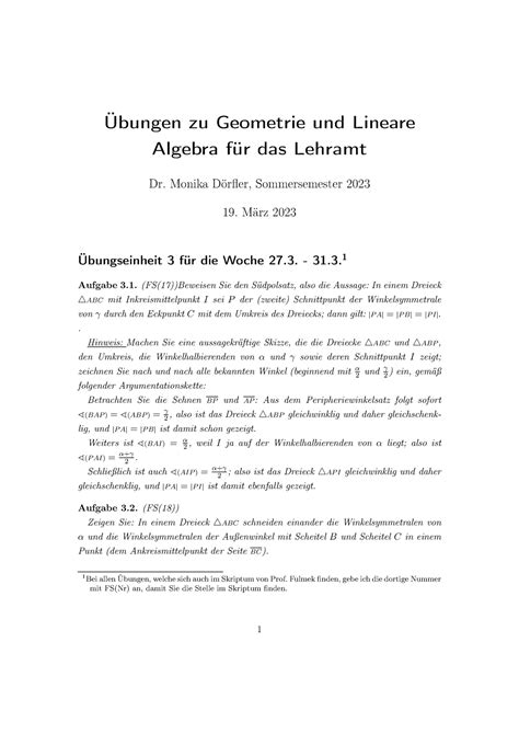 UE3 Übungen Übungen zu Geometrie und Lineare Algebra für das