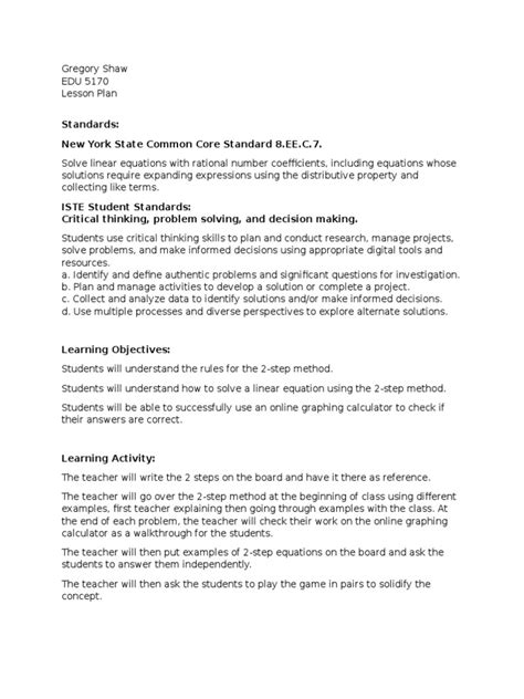 Lesson Plan Pdf Lesson Plan Critical Thinking