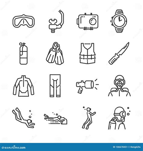 Scuba Diving Icon Set Included The Icons As Underwater Scuba Diver