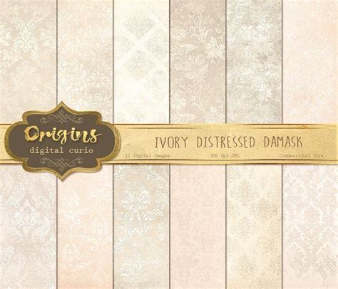 Ivory Distressed Damask Textures By Origins Digital Curio On