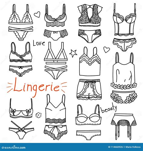 Set Of Hand Drawn Women Accessories Lingerie Stock Vector Illustration Of Lettering Line