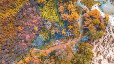 Aerial View Of Autumn Nature Landscape Chifeng Inner Mongolia China