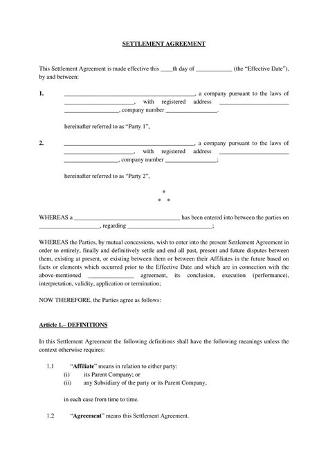 Free Printable Settlement Agreement Templates Word Pdf Marital Divorce