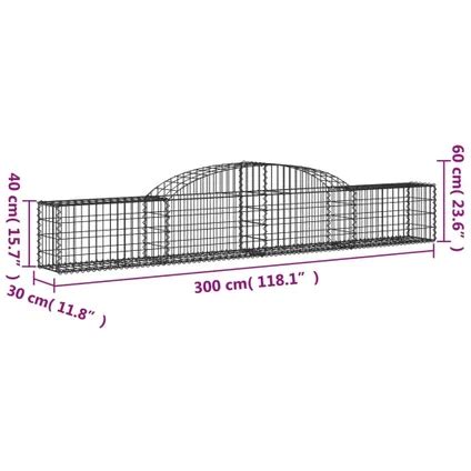 vidaXL Paniers à gabions arqués 15 pcs 300x30x40 60 cm fer galvanisé