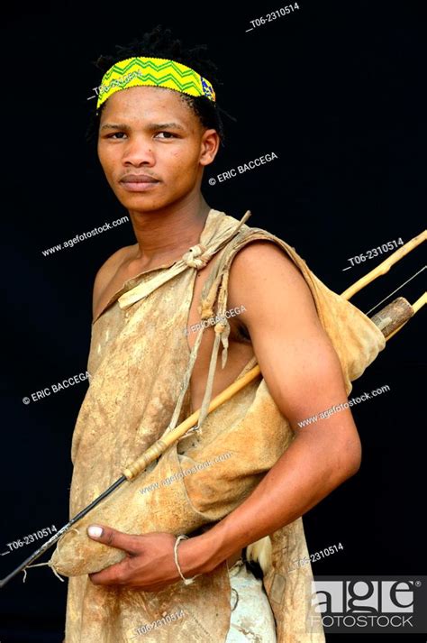 Portrait Of Naro San Bushman With Bow And Arrows And Traditional