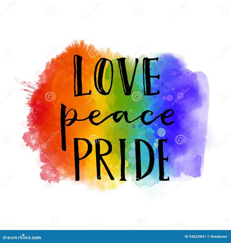 Love Peace Pride Gay Parade Slogan Handwritten On Rainbow Watercolor