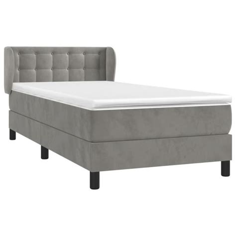 Estink Lit Sommier Tapissier Et Matelas Gris Clair X Cm Velours