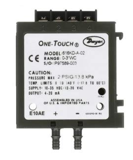 Dwyer 616KD Series Differential Pressure Transmitter, 0 to ±1 in WC