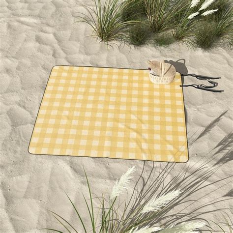 Gingham Pattern Yellow Picnic Blanket By Midcenturymodern Best