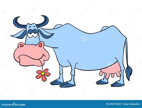 Cartoon Phlegmatic Cow. Vector Illustration Isolated on White. Cartoon ...