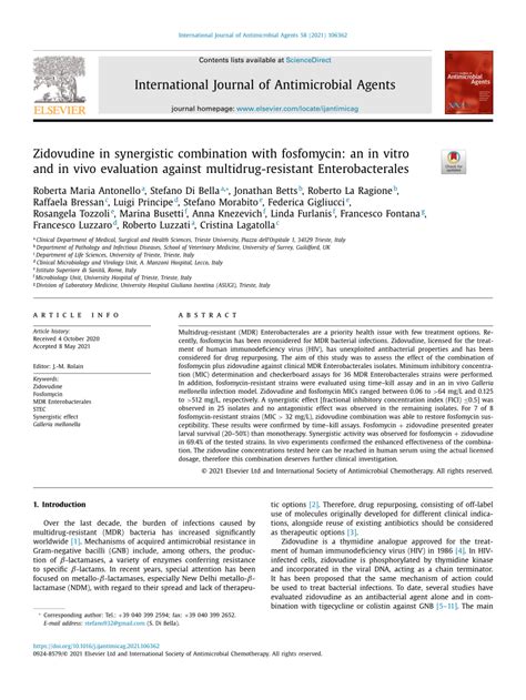 PDF Zidovudine In Synergistic Combination With Fosfomycin An In