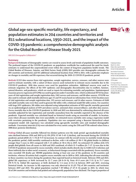 Pdf Global Age Sex Specific Mortality Life Expectancy And