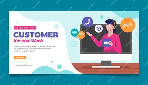 Free Vector Flat Customer Service Week Horizontal Banner Template