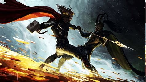 HD wallpaper: Brothers, comics, Concept Art, Fighting, Loki, Marvel ...