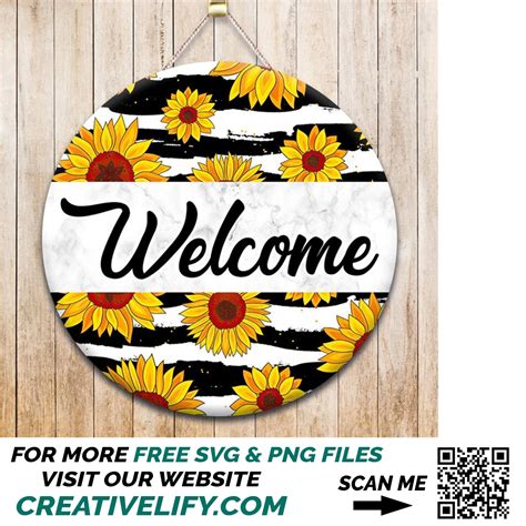 Sunflower Welcome Round Door Hanger Png Wood Door Hanger Su Inspire