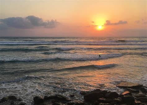 Silueta De Una Nataci N Del Hombre En Las Ondas Costeras Del Mar