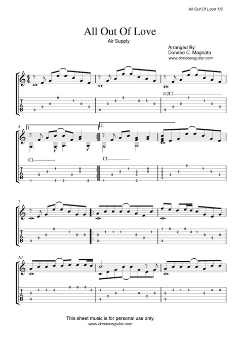 All Out Of Love Fingerstyle Tabs - Air Supply | Dondee's Guitar Easy Tabs