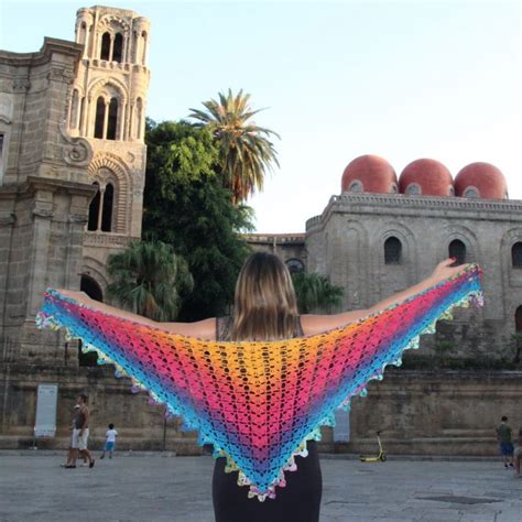 Summer Crochet Shawl Multi Colored Yarn Sicily Lover