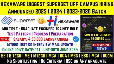 Hexaware Superset Official Hiring Announced Th Pass Any Ug Pg