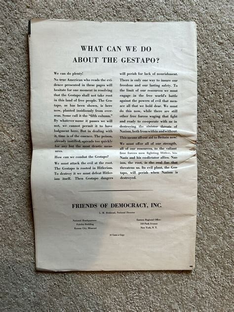 Vintage Wwii Newspaper The Gestapo Hitlers Secret Police Printed