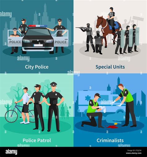 Police People 2x2 Flat Concept Set Of City Police Special Units