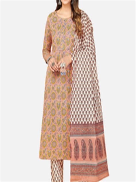 Buy Kalini Women Beige Ethnic Motifs Printed Panelled Sequinned Pure