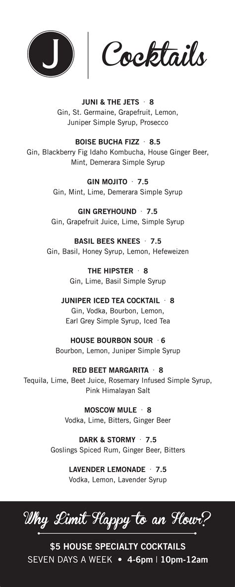 Menu at Juniper pub & bar, Boise