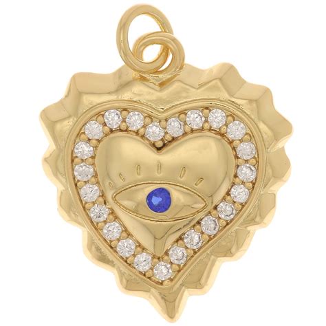 Pendentif coeur style Ex Voto motif oeil avec zircons 17x14 mm Doré