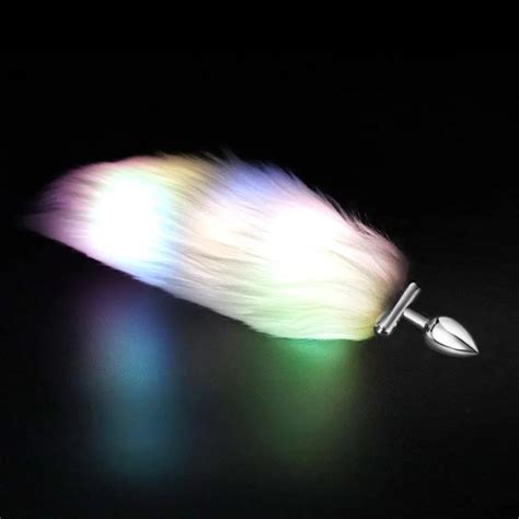 Plug Anal Alum Nio Cauda Branca Curta Led Colorido X Cm Sexshop