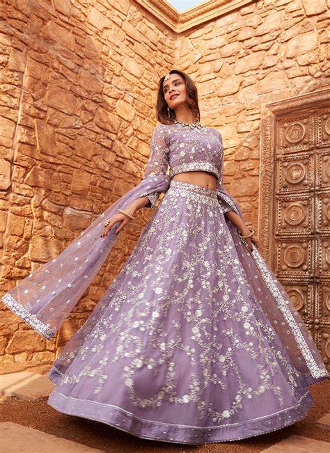 Lavender Embroidered Net Lehenga Lashkaraa