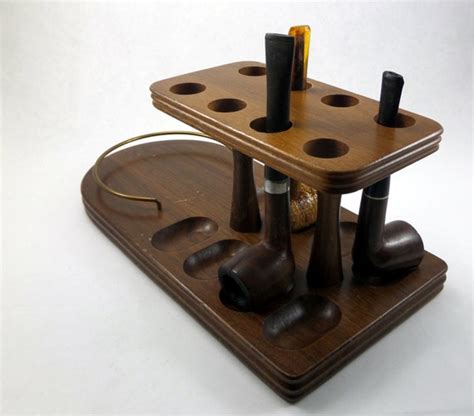 Vintage Wood Pipe Stand With Three Pipes Vintage Pipe Stand