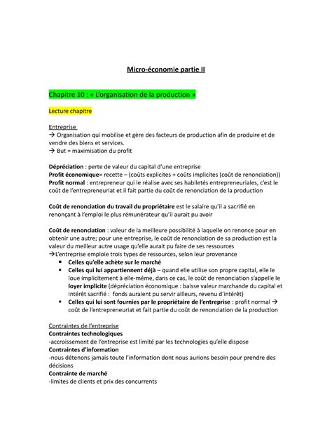 Notes De Cours Micro Conomie Ii Micro Conomie Partie Ii Chapitre