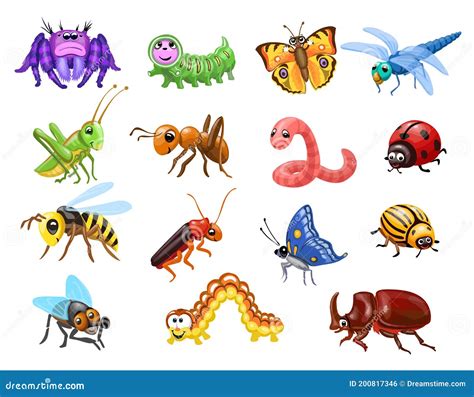 Conjunto De Insectos De Dibujos Animados Insectos Graciosos Adorables