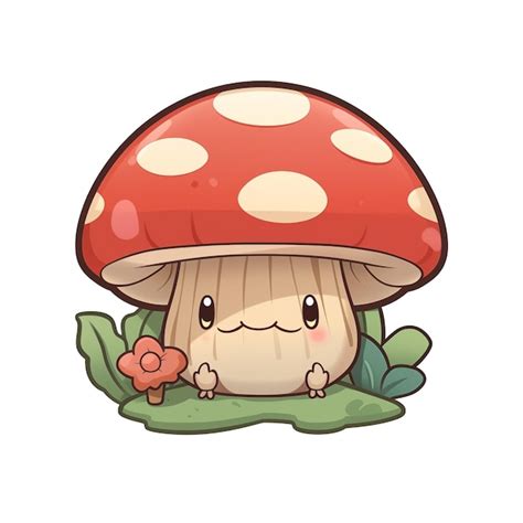 Premium Photo Illustration Of Cartoon Mushrooms In The Grass