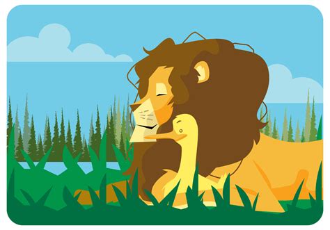 Lion And Duck Friendship Vector 240537 Vector Art At Vecteezy