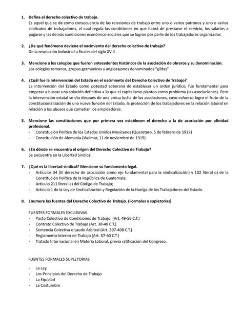 Cuestionario Parcial Laboral Defina El Derecho Colectivo De Trabajo