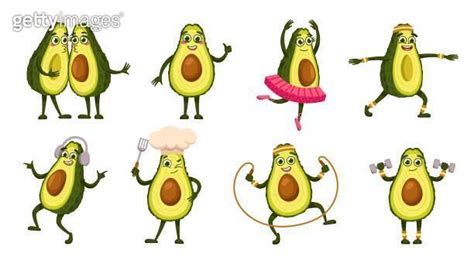 Cartoon Avocados Mascot Characters Playful Avocado Figures With