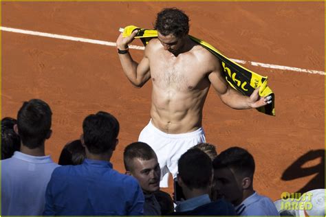 Tennis Pro Rafael Nadal Goes Shirtless During Madrid Match Photo