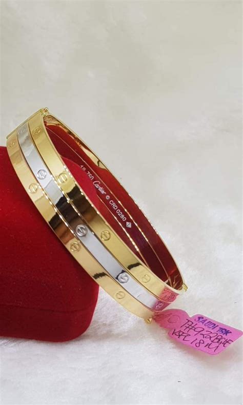 18k Saudi Gold Bangle Triple Stacked Cartier Women S Fashion Jewelry