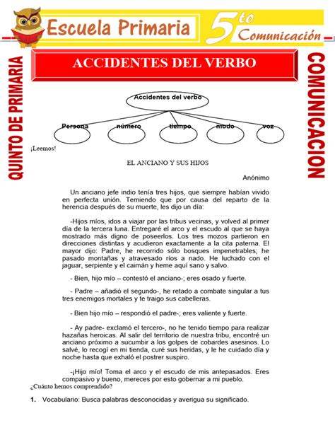 Ejercicios De Accidentes Del Verbo Para Quinto De Primaria Pdf