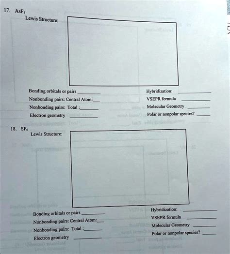 SOLVED 17 AsF Lewis Structure Bonding Orbitals Or Pairs Nonbonding