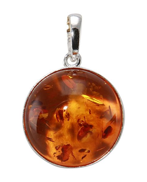 Pendentif Argent Ambre Pierre Ronde 18mm Ref 32667