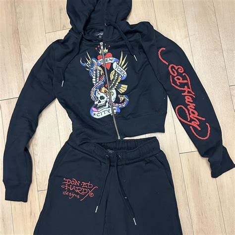 Ed Hardy Sweatsuit Top Small Bottom Xs Depop