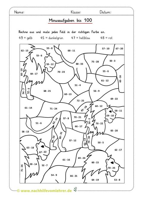 Rechnen Und Malen Minusaufgaben Bis Arbeitsblatt Kostenlos G