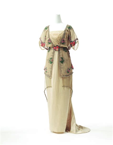 France Evening Dress By Paul Poiret Beige Silk Satin Dress