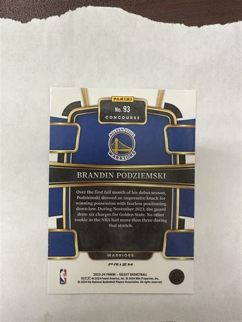 Panini Select Brandin Podziemski Concourse Rc Tectonic