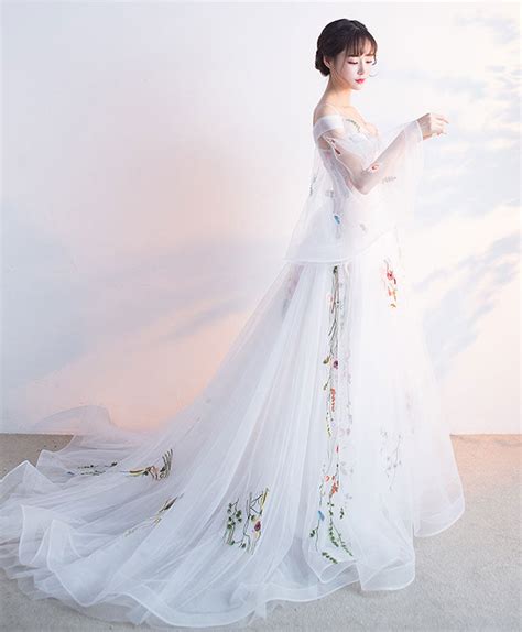 White Tulle Applique Long Prom Dress White Evening Dress Shopluu